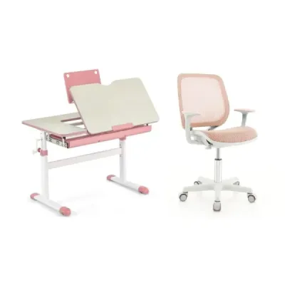 înălțime reglabil birou pentru copii + scaun pivotant pentru copii Set scaun birou Rosa