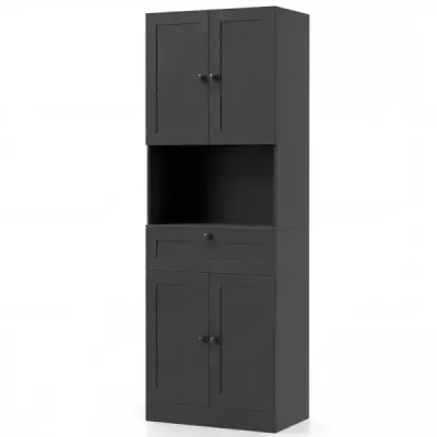 Dulap înalt cu 4 uși și 1 sertar și compartiment deschis & 3 compartiment Raft reglabil Negru