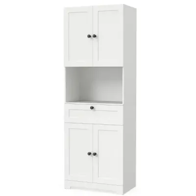 Dulap înalt cu 4 uși și 1 sertar și compartiment deschis & 3 compartiment Raft reglabil Alb