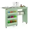 Masă de cusut pliabil Stație de rulare Bastel cu Slot 3 Container mobil ascuns Masă de cusut 118,5 x 40 x 79,5 cm Verde