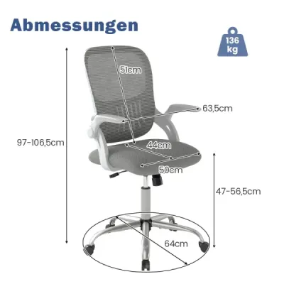 Scaun de birou ergonomic cu cotiere pliante & Wipp funcţie Scaun computer Grey