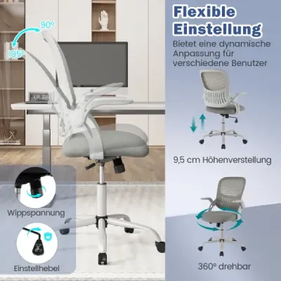 Scaun de birou ergonomic cu cotiere pliante & Wipp funcţie Scaun computer Grey
