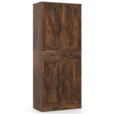 Cabinet de bucatarie cu 4 usi & sertar & 3 rafturi reglabile dulap de depozitare Brown