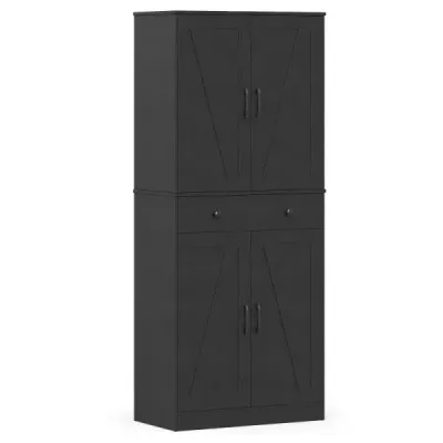 Cabinet de bucatarie cu 4 usi & sertar & 3 rafturi reglabile dulap de depozitare negru