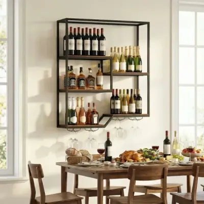 Rack de vin montat pe perete cu sticla & sticla raft 6 etaj agățat raft Rustikal Braun