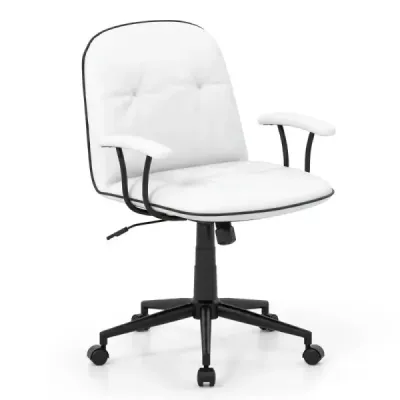 Scaun de birou ergonomic din piele sintetică scaun birou cu brațe căptușite și scaun larg Alb