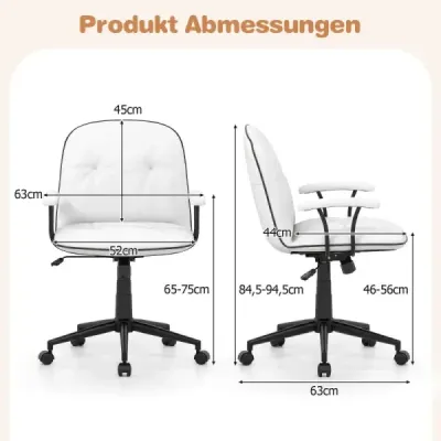 Scaun de birou ergonomic din piele sintetică scaun birou cu brațe căptușite și scaun larg Alb