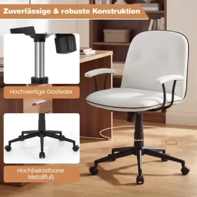 Scaun de birou ergonomic din piele sintetică scaun birou cu brațe căptușite și scaun larg Alb