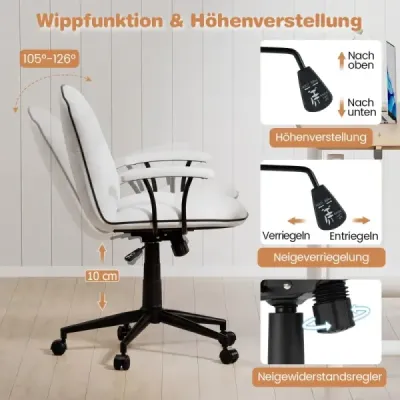 Scaun de birou ergonomic din piele sintetică scaun birou cu brațe căptușite și scaun larg Alb
