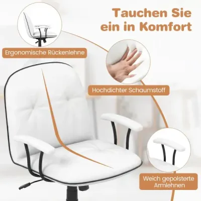 Scaun de birou ergonomic din piele sintetică scaun birou cu brațe căptușite și scaun larg Alb