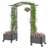 Cutie de plantat cu grila de Ranking &amp; Agățat acoperiș ridicat Sfeclă pe Rollers Lockable Grey 153 x 40 x 147 cm