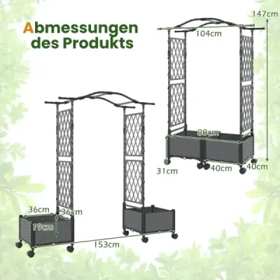 Cutie de plantat cu grila de Ranking & Agățat acoperiș ridicat Sfeclă pe Rollers Lockable Grey 153 x 40 x 147 cm