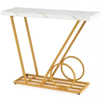 Masa de consola 100cm Masa de insertie moderna cu aspect de marmura si design auto-inspirat masa laterala alb