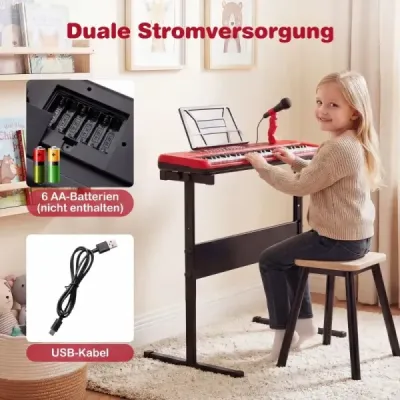 61 Chei Copii Piano Tastatură instrument de muzică interioară cu suport reglabil Microfon roșu