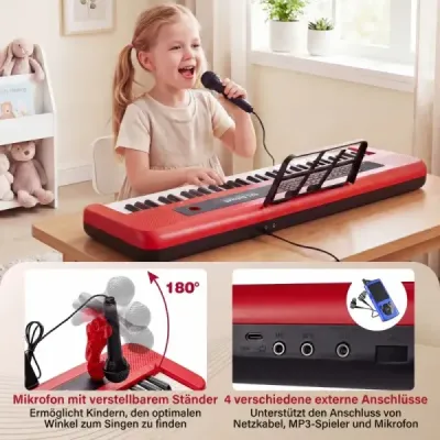61 Chei Copii Piano Tastatură instrument de muzică interioară cu suport reglabil Microfon roșu