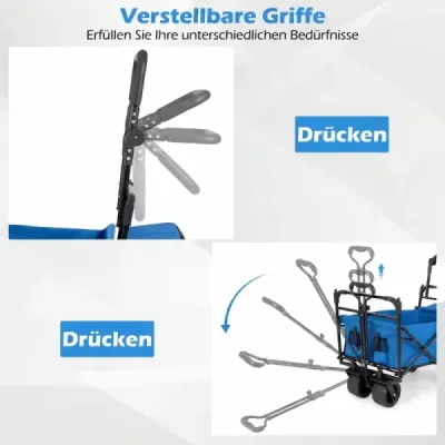 Carucior pliabil cu carucior de transport acoperis cu mânere reglabile Blue