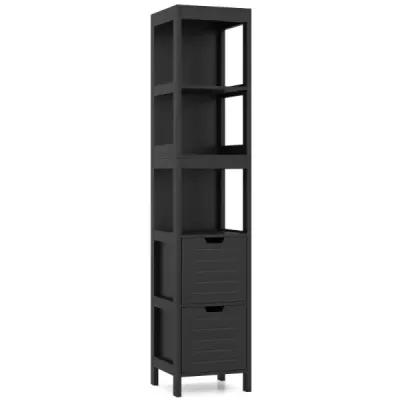 Baie Cabinet de baie cu 2 sertare Lemn negru 30 x 30 x 144,5 cm