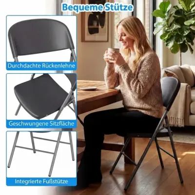 Set 6 scaune pliante din metal & plastic scaun pliant cu 150 kg capacitate de transport
