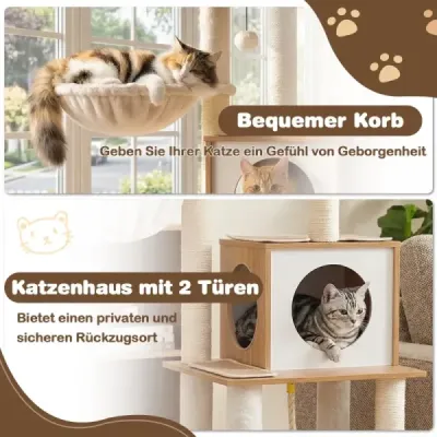 148 cm Scratch copac de mare modern cu copaci sisal & Peştera & Korb Cat Tree