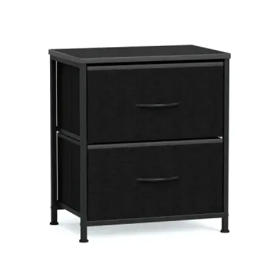 2 set noptieră masă cu 2 sertare tesatura & metal cadru modern noapte dulap negru