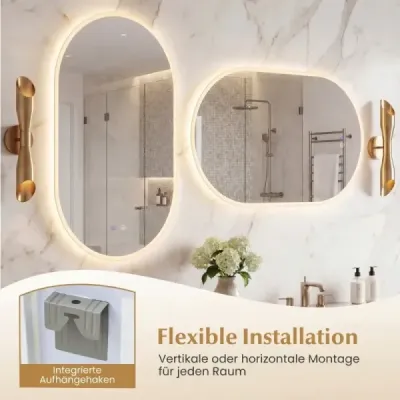 80 x 50cm Oglinda iluminata din baie cu functie antimontaj Oglinda ovala de perete