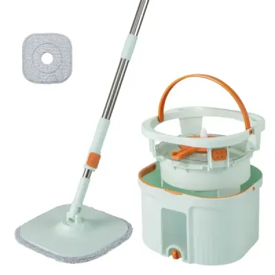 Wischmopp und Eimersystem mit Auswringfunktion & Wastewater Separation mit 6 substitut mop Heads Green