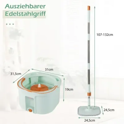 Wischmopp und Eimersystem mit Auswringfunktion & Wastewater Separation mit 6 substitut mop Heads Green