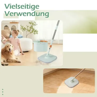 Wischmopp und Eimersystem mit Auswringfunktion & Wastewater Separation mit 6 substitut mop Heads Green