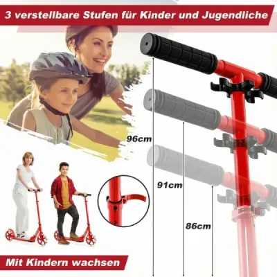 Scooter pliabil cu 100 kg de încărcare Putere & 2 LED-uri Roți Înălțime reglabilă Roller Tretroller roșu