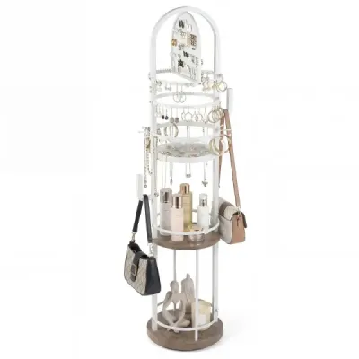360° Bijuterii rotative Stand cu cercei & colier Holders & 3 Rafturi & Chain Stand alb + gri