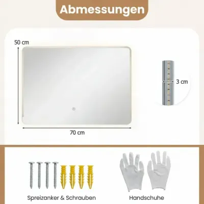 LED Oglindă baie cu oglindă de machiaj iluminată antibeat 70 x 50 cm