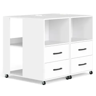 2 set masa laterala cu masa de noapte rollable cu sertare si rafturi masa de noapte White
