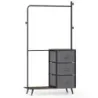 Rack haine duble cu 2 compartimente &amp; 3 cârlige laterale &amp; 3 sertare textile raft