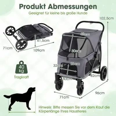 Dog Buggy Masina Câine pliabil cu Offroad Tiruri de intrare scăzut gri