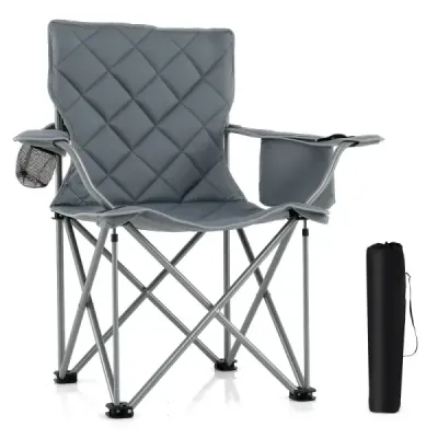 XXL scaun de camping pliabil cu sac de răcire & drink Holder 227KG Scaun de înger căptușit Grey