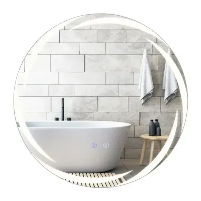 Ø60 cm Oglindă baie cu iluminare & 3 culori și oglindă de perete dimmable