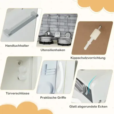 Joacă Bucătărie pentru Joacă Bucătărie Set pentru copii mici cu Tabelul 82 x 24 x 80 cm Cream White