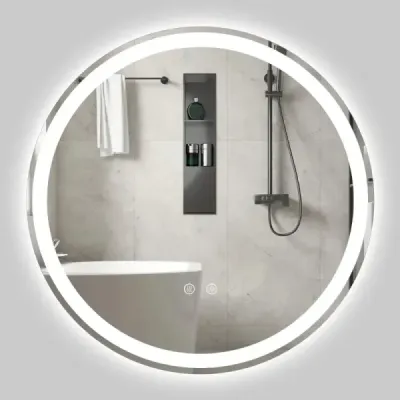 60 cm rotund LED oglindă iluminată oglindă oglindă oglindă cu luminozitate reglabilă argintiu