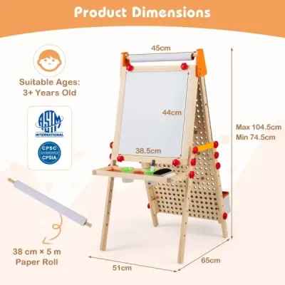 Kinder Staffelei 3 in 1 vitel de lemn cu doua laturi cu tabla magnetica