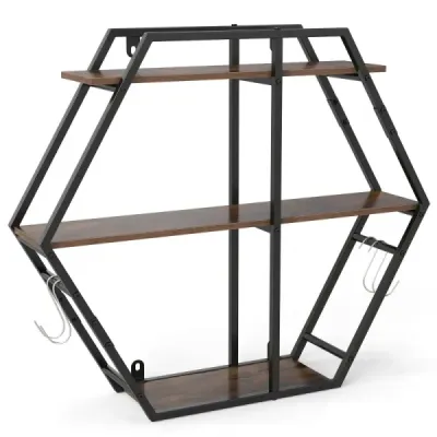 Hexagon industrial raft de perete 3 etape raft plutitor decorativ cu cârlig Rustic