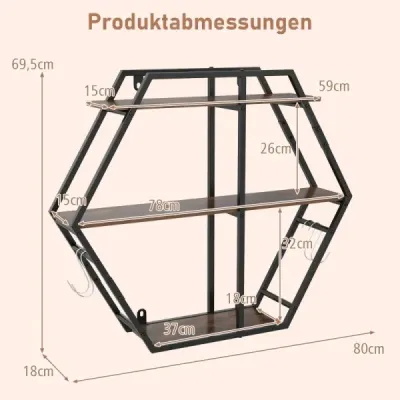 Hexagon industrial raft de perete 3 etape raft plutitor decorativ cu cârlig Rustic