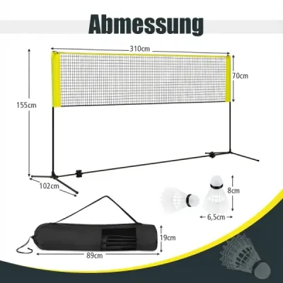 Badminton net cu stand cu minge de arc net reglabil cu 2 bile de arc & sac de transport 310 x 102 x 89 