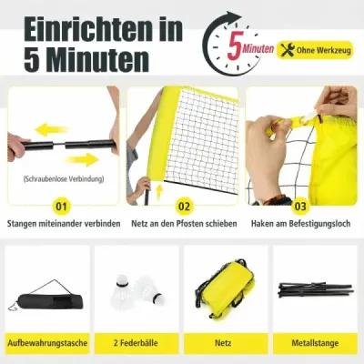 Badminton net cu stand cu minge de arc net reglabil cu 2 bile de arc & sac de transport 310 x 102 x 89 