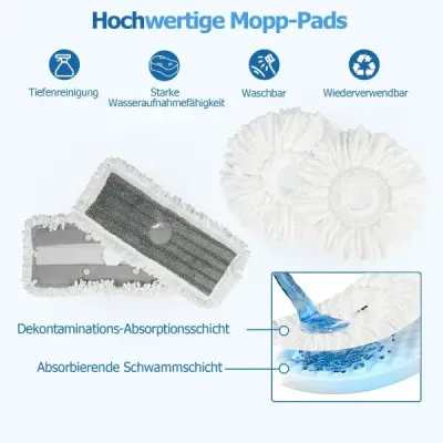 Set Wischmopp & găleată cu 7 cartușe Capace Wischmopp & 1 Capace rectangulare Wischmopp