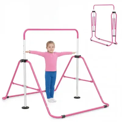 Gimnastica copiilor Bară 90-130 cm Înălţime reglabilă Rod Reck pliabil Roz Rod