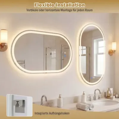 80 x 50 cm luminat oglinda de baie pentru perete spate oglinda rezistenta la spargere argint