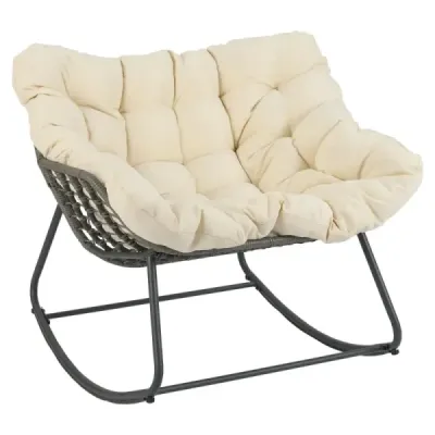 Scaun de leagăn exterior supradimensionat patio PE Wicker scaun de ou cu pernă groasă și detașabilă Bej
