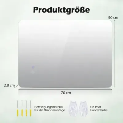70 x 50 cm LED rectangular Iluminat Oglindă de perete Montat Oglindă baie