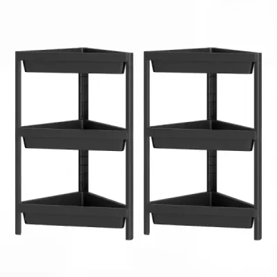 2 set rack colț cu design detașabil și găuri de scurgere Rack baie independent negru