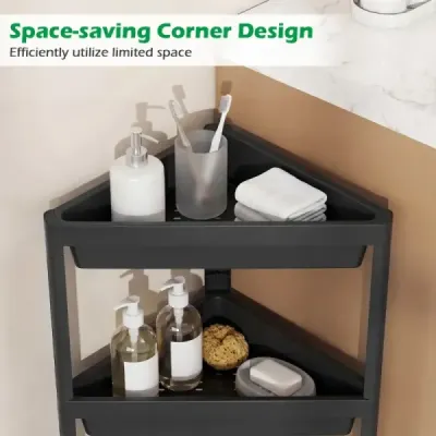 2 set rack colț cu design detașabil și găuri de scurgere Rack baie independent negru